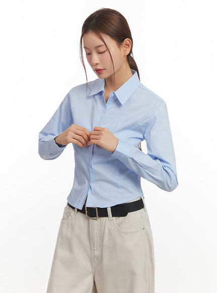 Slim-Fit Cropped Collared Button-Up Shirt IM513