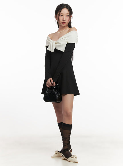 A-Line Ribbon Off-Shoulder Mini Dress CF520
