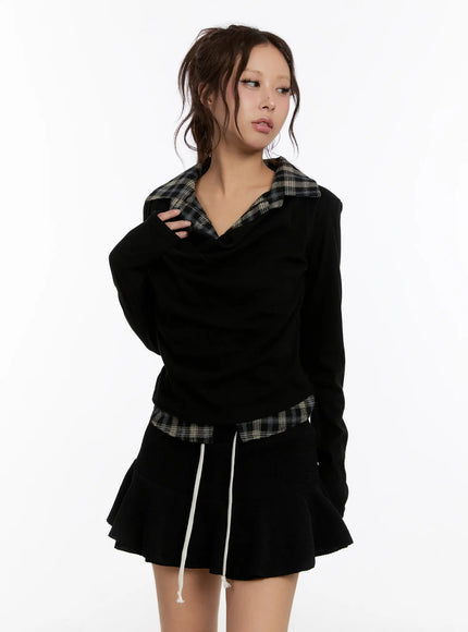 plaid-layered-long-sleeve-top-cn527