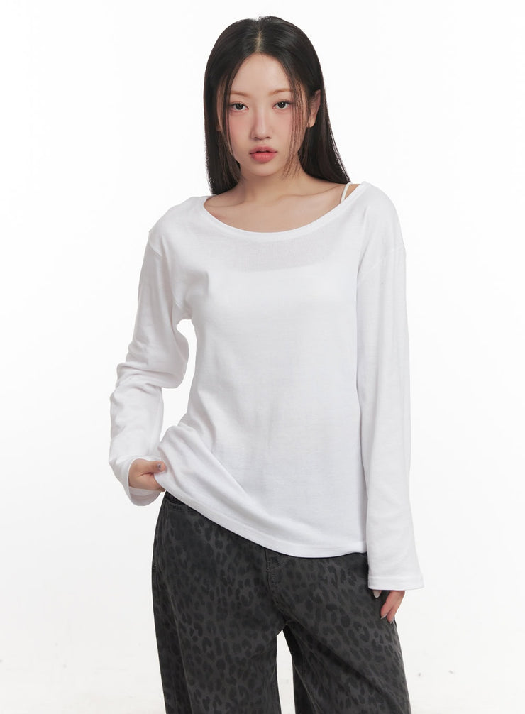 Loose Fit U-Neck Long Sleeve Shirt CF524