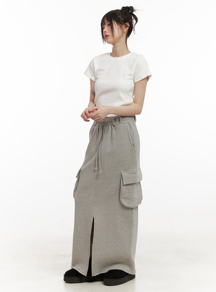 Front-Slit Cargo Maxi Skirt CJ506