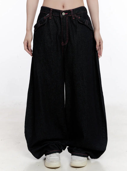 reign-pink-stitch-denim-baggy-jeans-co501 / Dark blue