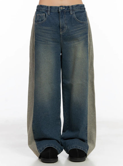 kora-two-tone-wide-leg-jeans-cd505 / Dark blue