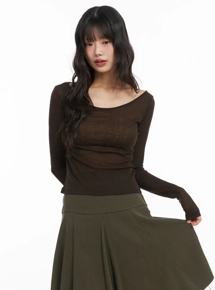 sheer-two-way-long-sleeve-top-cd531 / Dark brown