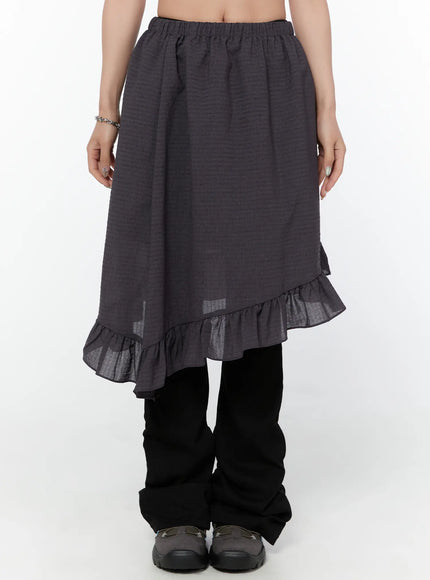 asymmetric-frill-midi-skirt-cy515 / Dark gray