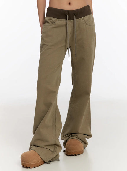 vintage-pocket-bootcut-cotton-pants-cn527 / Dark green