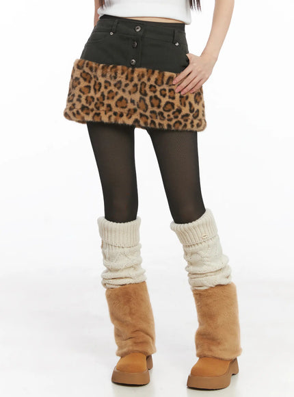 leopard-fur-miniskirt-cj501 / Dark green