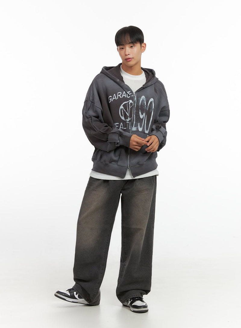 Men's Paint Washed Graphic ZipUp Hoodie IO420 Acubi style LEWKIN