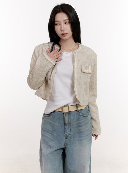 Elegant Tweed Zip-Up Crop Jacket CJ529