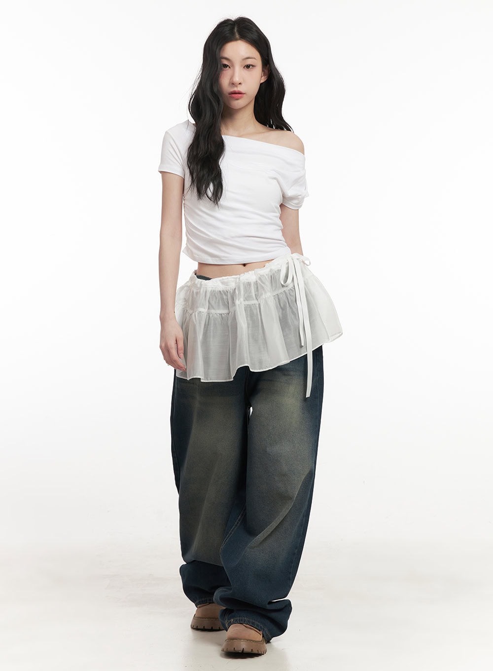 layered-shirring-sheer-mini-skirt-cf513
