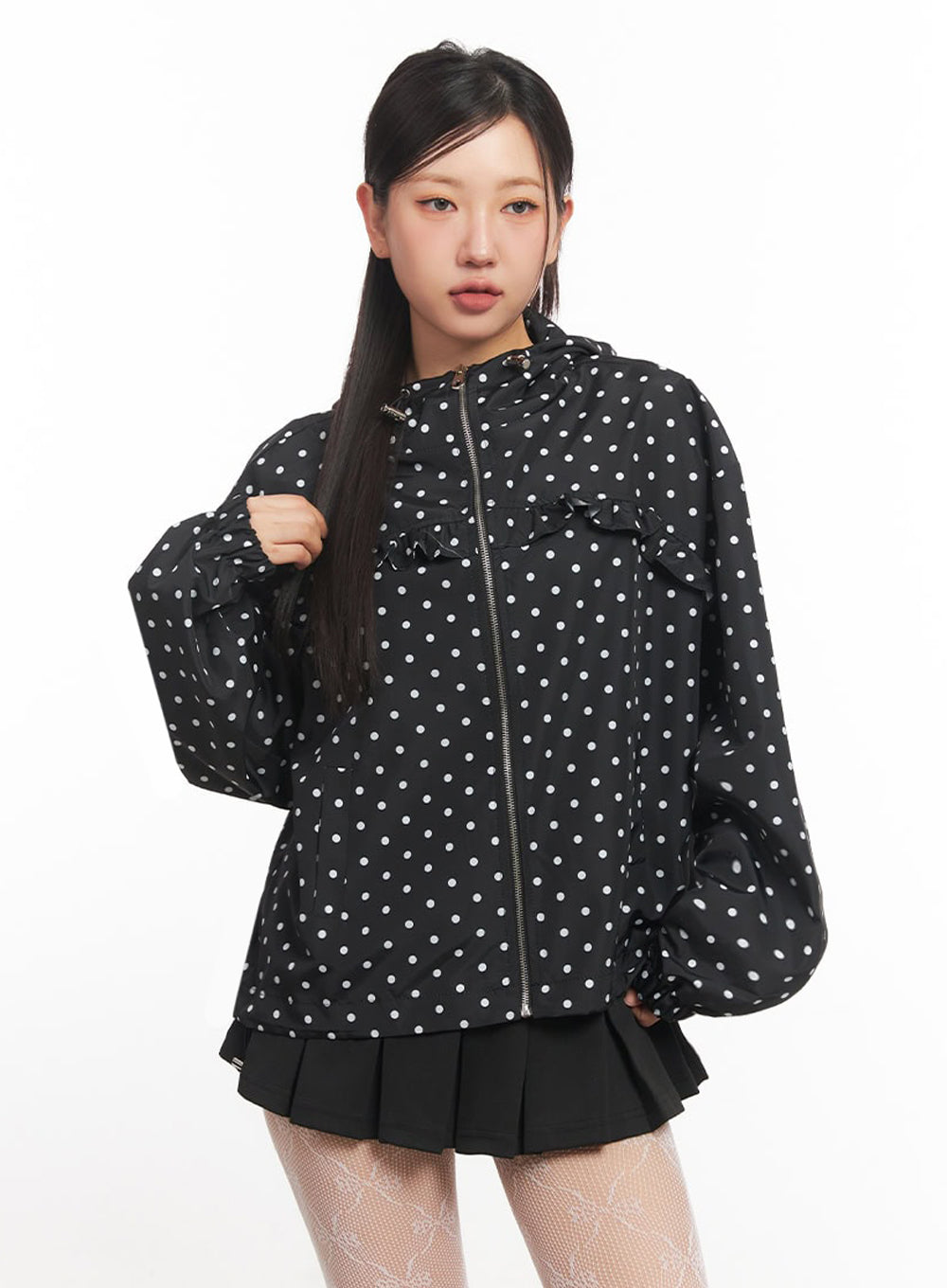 polka-dot-hooded-nylon-jacket-ia525