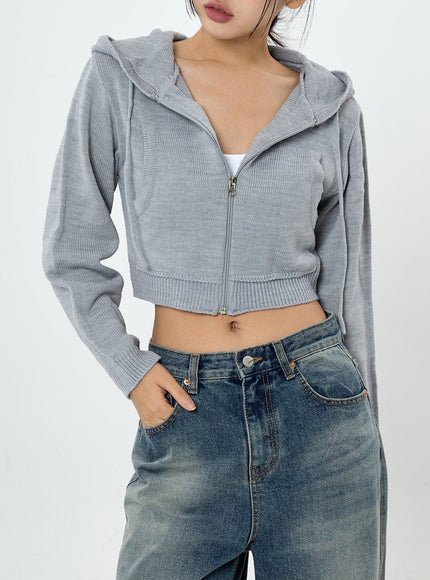 Knit Crop Hoodie Zip Up CS28