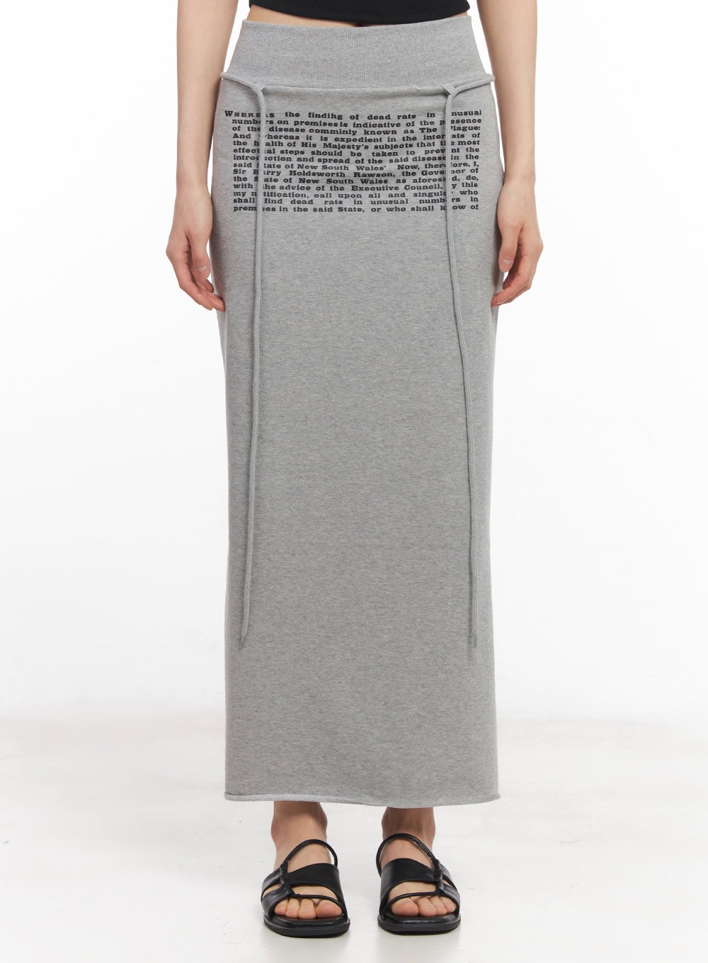 drawstring-script-maxi-sweatskirt-cy528 / Gray