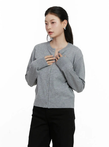 essential-button-up-knit-cardigan-f502 / Gray
