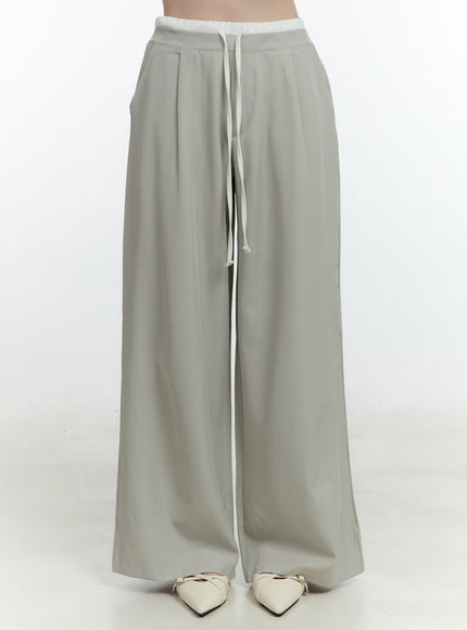 classic-waist-layered-wide-fit-pants-cf504 / Gray