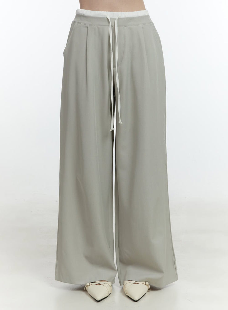 classic-waist-layered-wide-fit-pants-cf504 / Gray