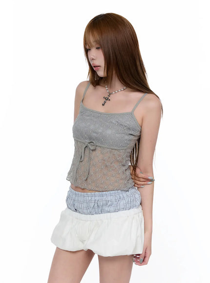 lace-ribbon-cami-top-ca520 / Gray