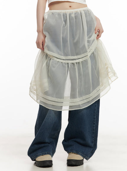 sheer-tiered-ruffle-midi-skirt-cf518 / Light beige