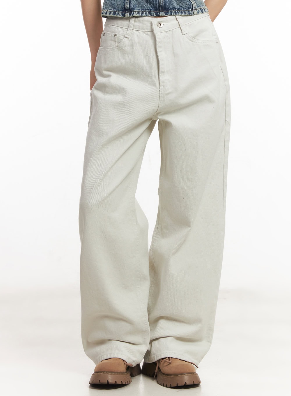 classic-cotton-wide-leg-pants-ca503 / Light beige