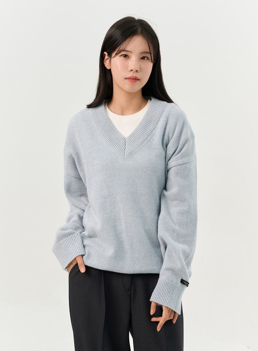 v-neck-slouchy-pullover-oo325 / Light blue