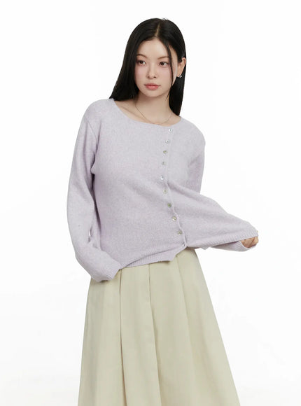 asymmetrical-button-long-cardigan-f502 / Light purple