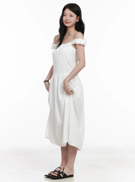 shirred-flare-midi-dress-ca509 / White