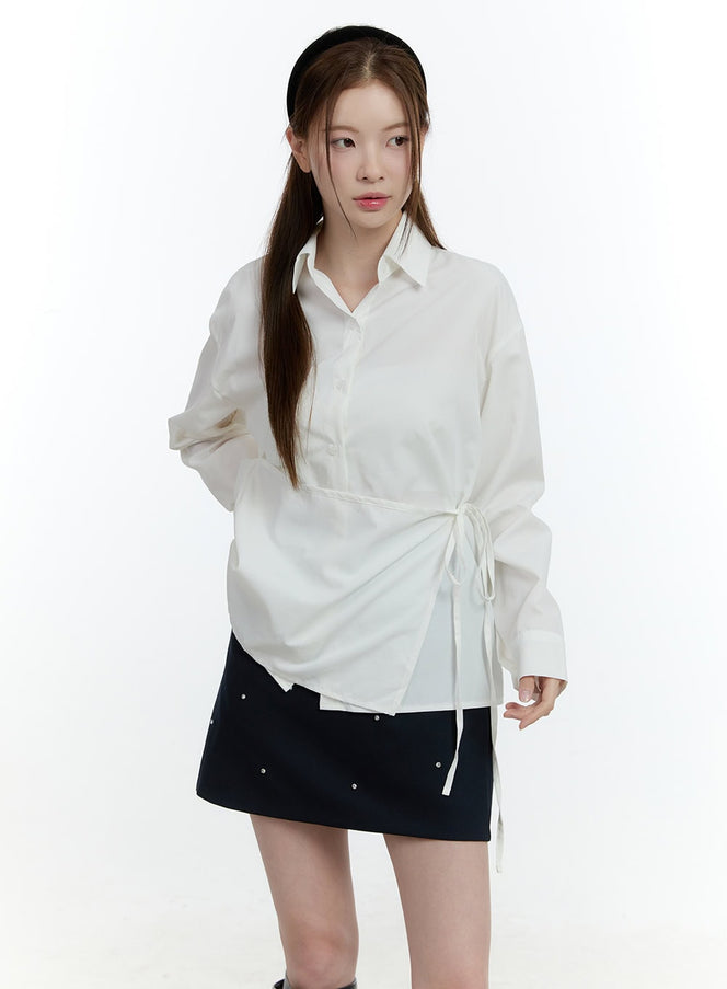 relaxed-fit-wrap-button-up-shirt-cf503 / White