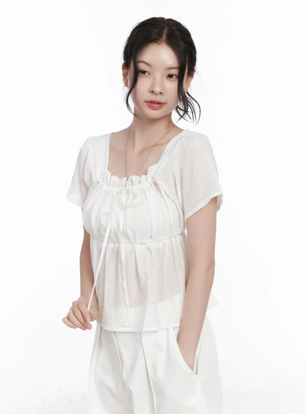 chiffon-ruffle-short-sleeve-blouse-ca510 / White