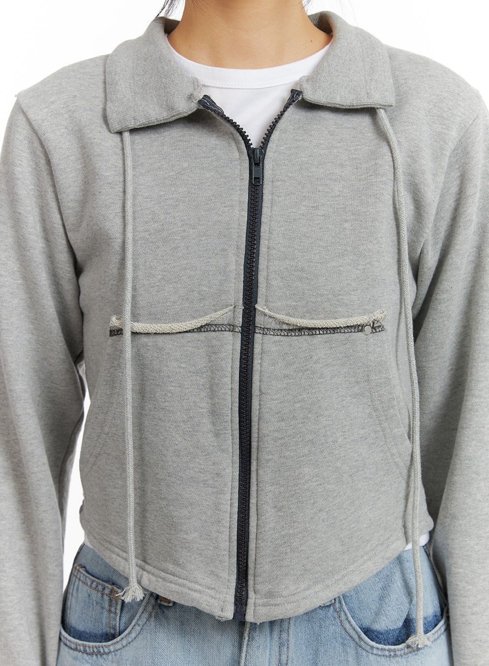 collar-solid-drawstring-pocket-jacket-cm407