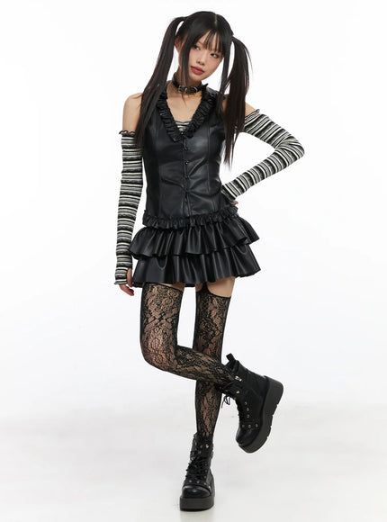 faux-leather-ruffle-mini-skirt-cd522