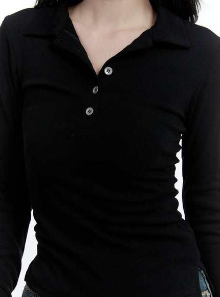 Basic Slim-Fit Collared Long Sleeve Top CJ521