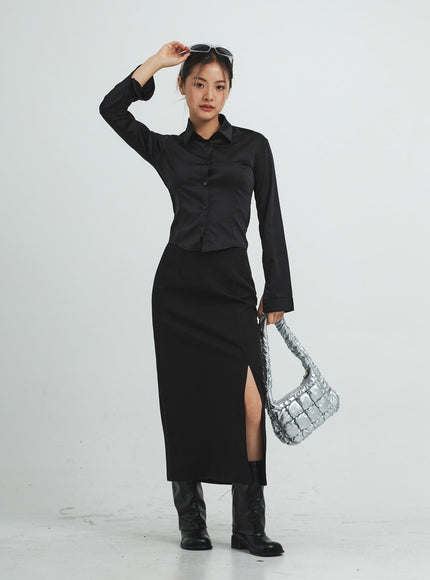 Navy Satin Line Shirt CS14