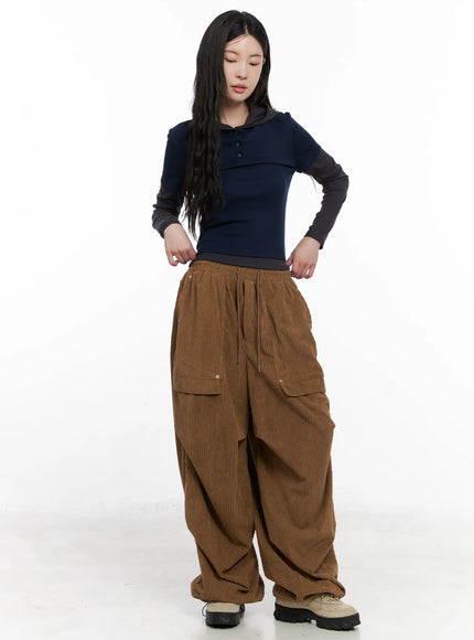 Corduroy Wide-Leg Cargo Pants CN512