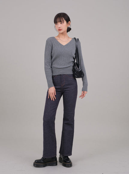 V Neck Cable Knit Top C2701