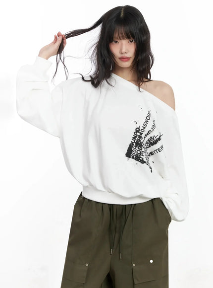 Off-Shoulder Graphic Sweatshirt F516