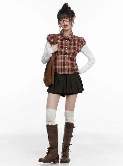 plaid-puff-sleeve-top-cg519