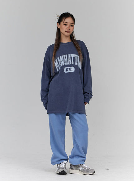 Lettering Print Oversize Long Sleeve T-Shirt Unisex CN21