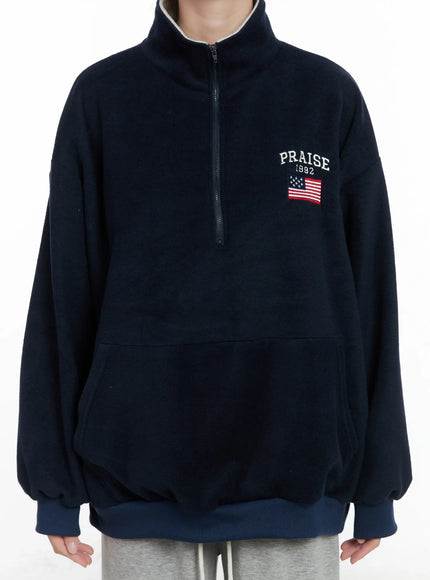 Oversized Quarter-Zip Fleece Pullover CN518