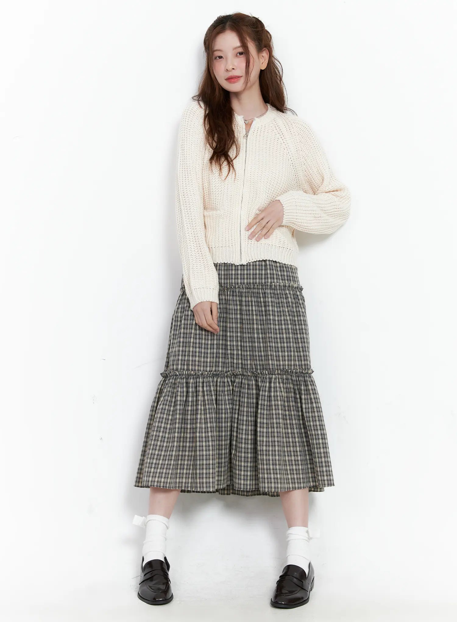 Waffle Knit Zip Up Cardigan CG520