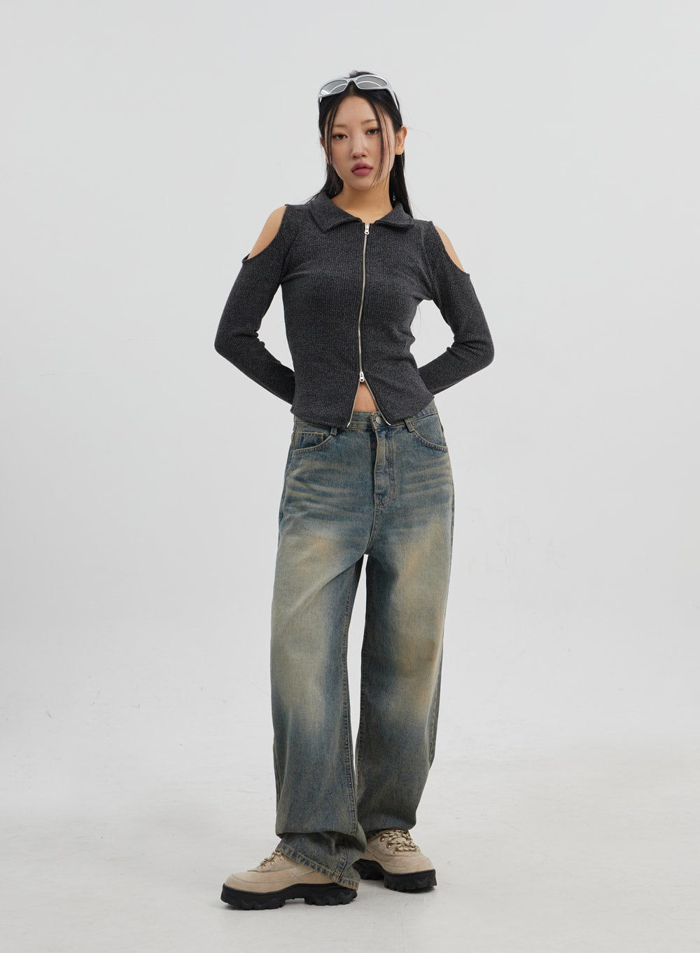 デニム・ジーパン [NEVY] Kato Vintage Washing Wide Denim Pants (2 COLOR) Vintage Washing Wide Leg Denim Pants CN14 - Korean Women's