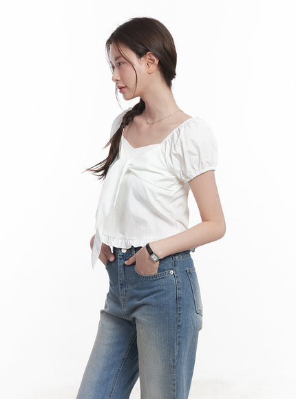 Ribbon Frill Square-Neck Top CY515