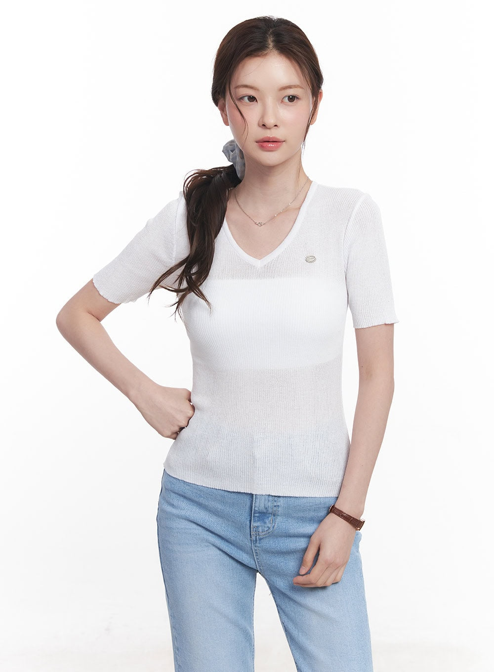 sheer-v-neck-linen-short-sleeve-sweater-cy519