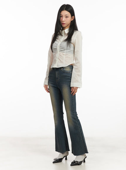 Abbey Washed Slim-Fit Flared Jeans CM504