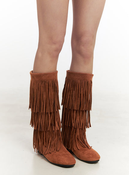 Fringe Faux-Leather Long Boots CF513