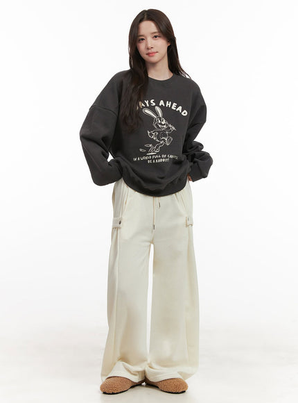 Cozy Pintuck Buttoned Wide-Leg Sweatpants IJ510