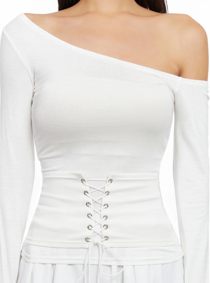 Off-Shoulder Lace-Up Corset Blouse IG528