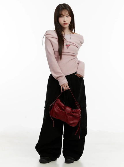 Fleece Off-Shoulder Long Sleeve Top IJ521