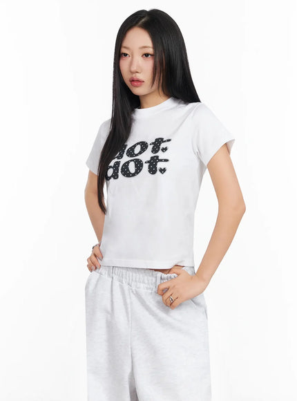 Polka Dot Graphic Crop Top IA507