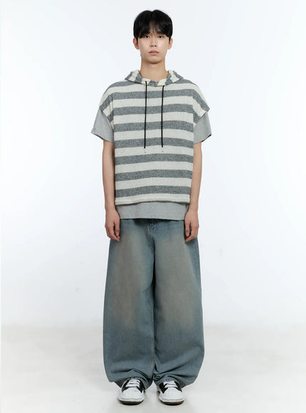 Men's Striped Short-Sleeve Hoodie IG501