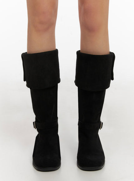 Buckle-Strap Faux Leather Long Boots ID431